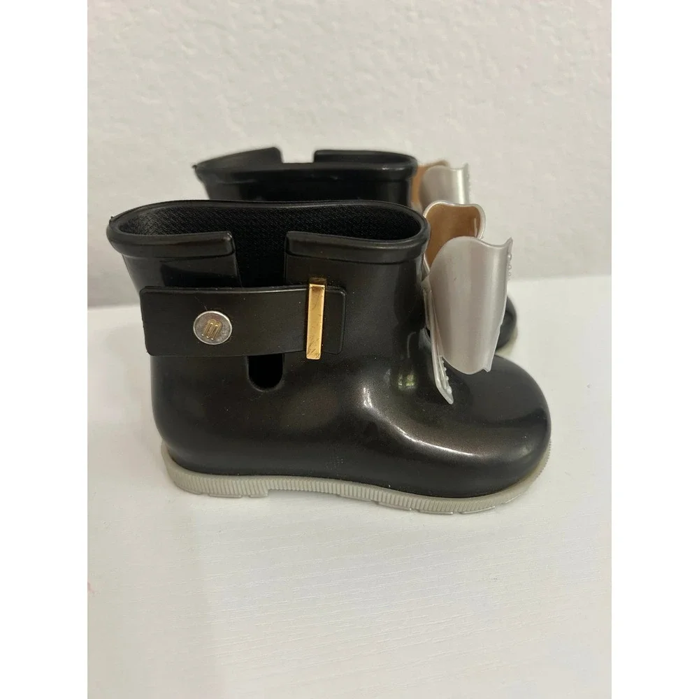Mini Melissa Black Boots with Gray Bow Toddler Size 6c